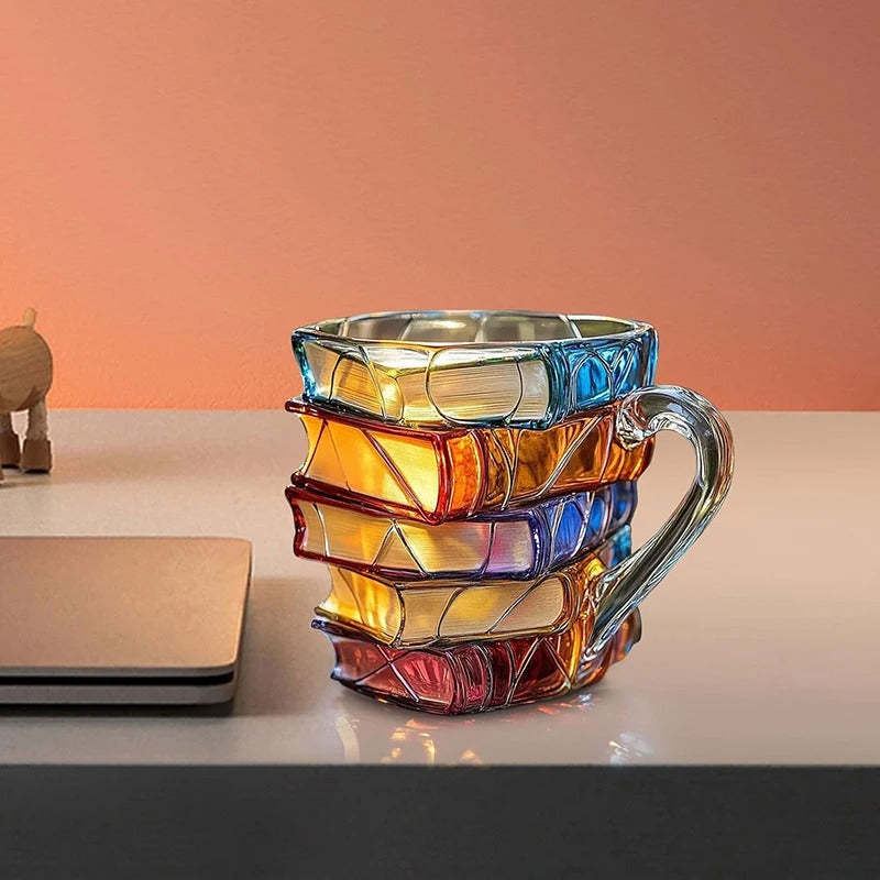3D Painted Book Mug for Hot or Cold Brews Unique Design Library Coffee Mug