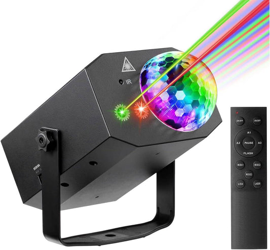 Party Lights Disco Ball Light with Pattern Projection,Dj Disco Light Sound Activated LED Light,RGB Colored Strobe Stage Lighting for Indoor Dance Parties Birthday Karaoke Halloween Christmas