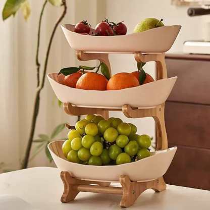 🔥Fruit tray storage rack | Ceramic bowl+bamboo rack | Dishwasher usable | FSC certified