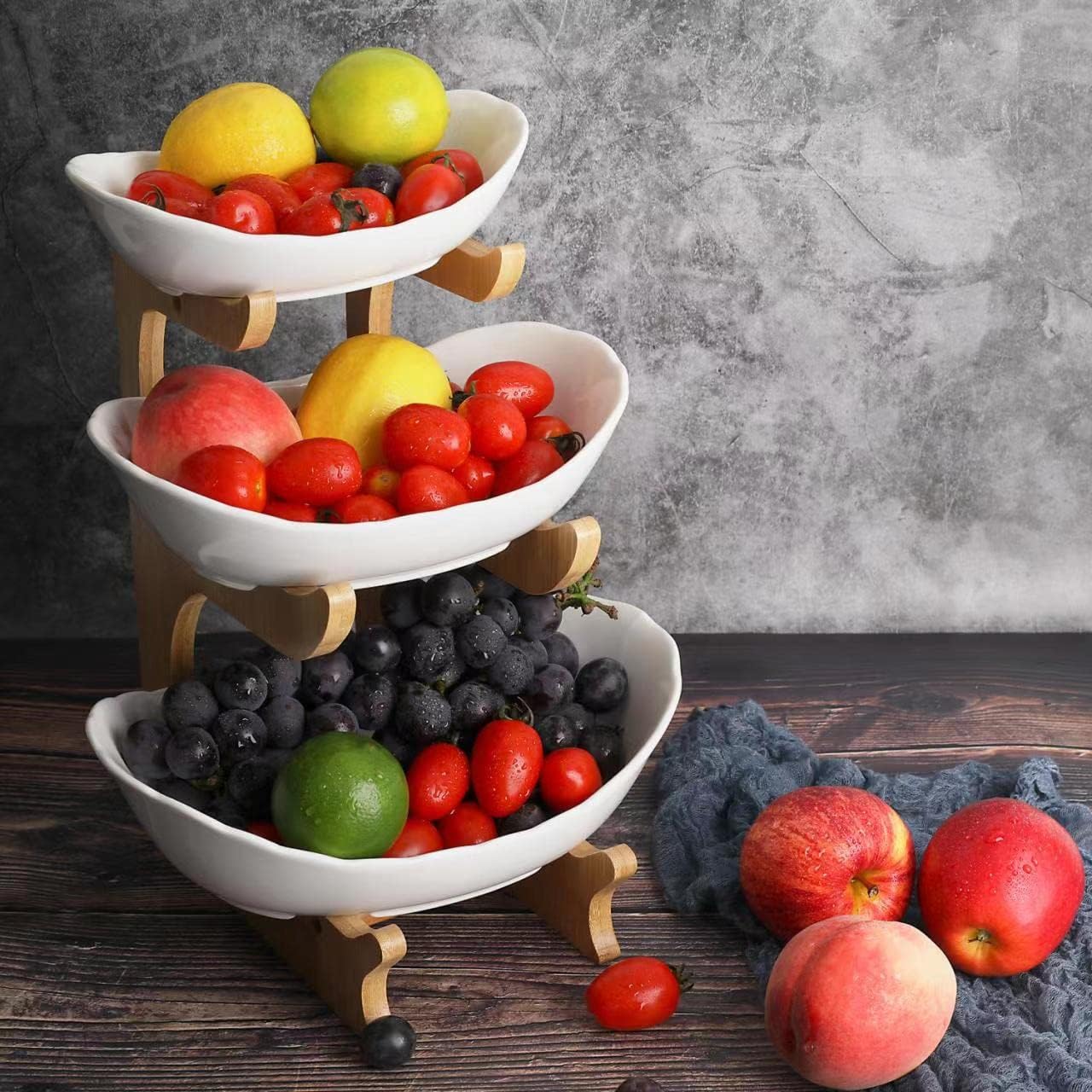 🔥Fruit tray storage rack | Ceramic bowl+bamboo rack | Dishwasher usable | FSC certified