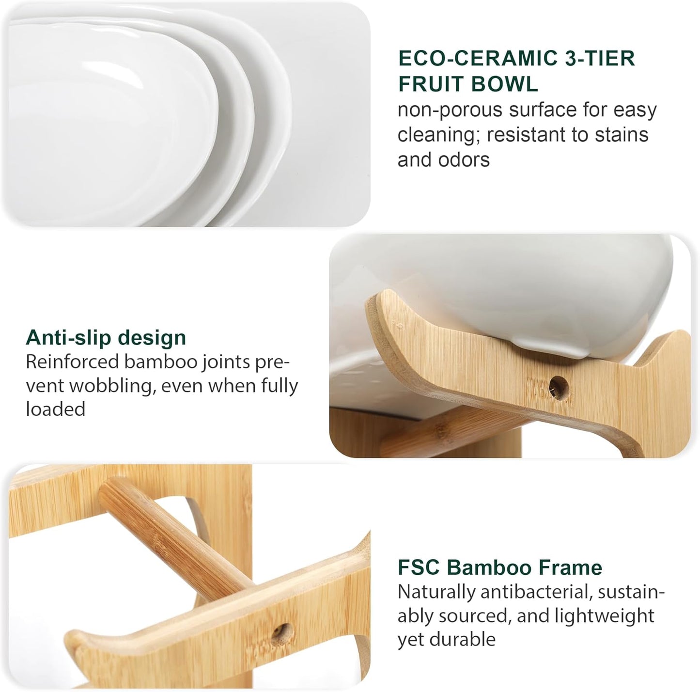🔥Fruit tray storage rack | Ceramic bowl+bamboo rack | Dishwasher usable | FSC certified