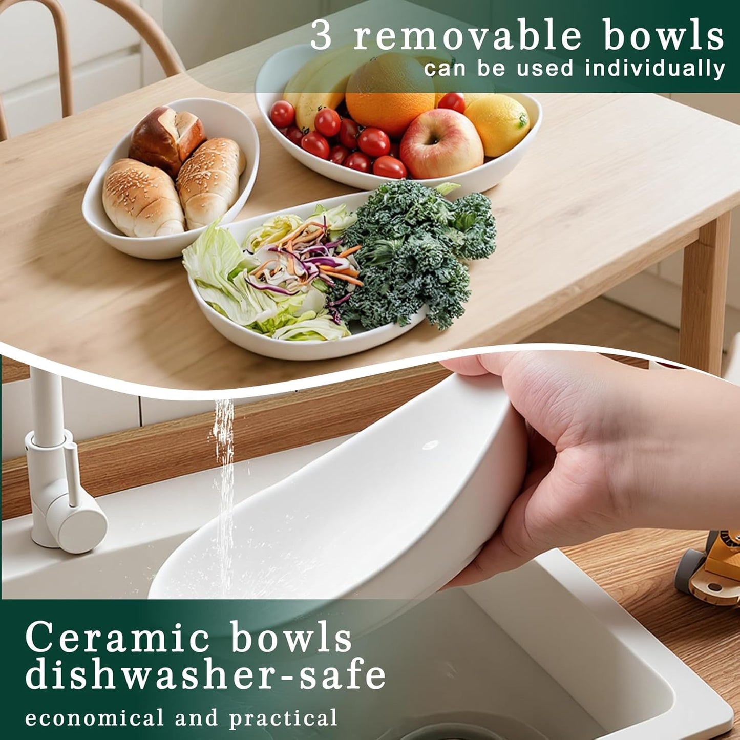 🔥Fruit tray storage rack | Ceramic bowl+bamboo rack | Dishwasher usable | FSC certified