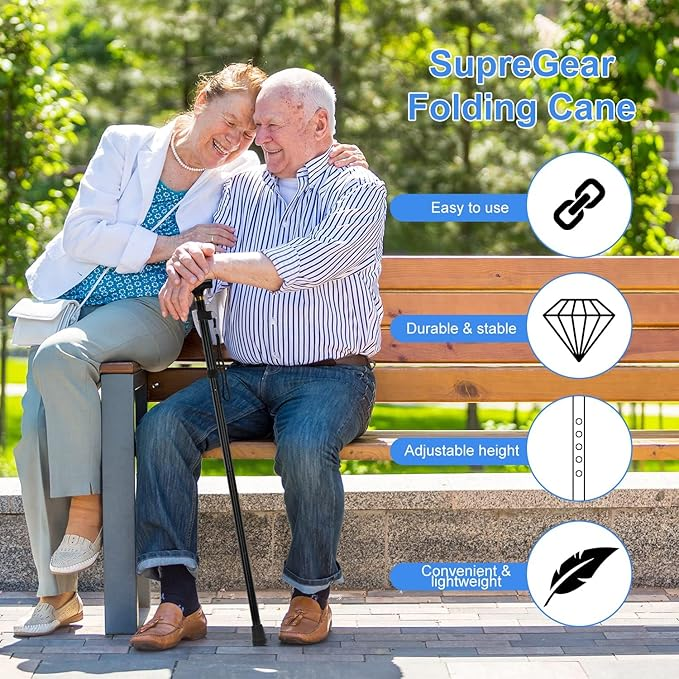 Unisex Foldable Walking Cane | Mobility and Daily Living Aids | Five-level adjustable height walking stick