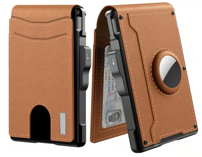 Wallet for Men - with Pop Up Aluminum Case Money Clip Slim Leather Slots Credit Card Holder RFID Blocking Bifold Minimalist Wallet