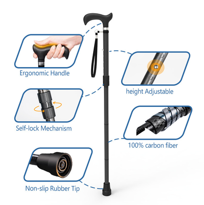 Unisex Foldable Walking Cane | Mobility and Daily Living Aids | Five-level adjustable height walking stick