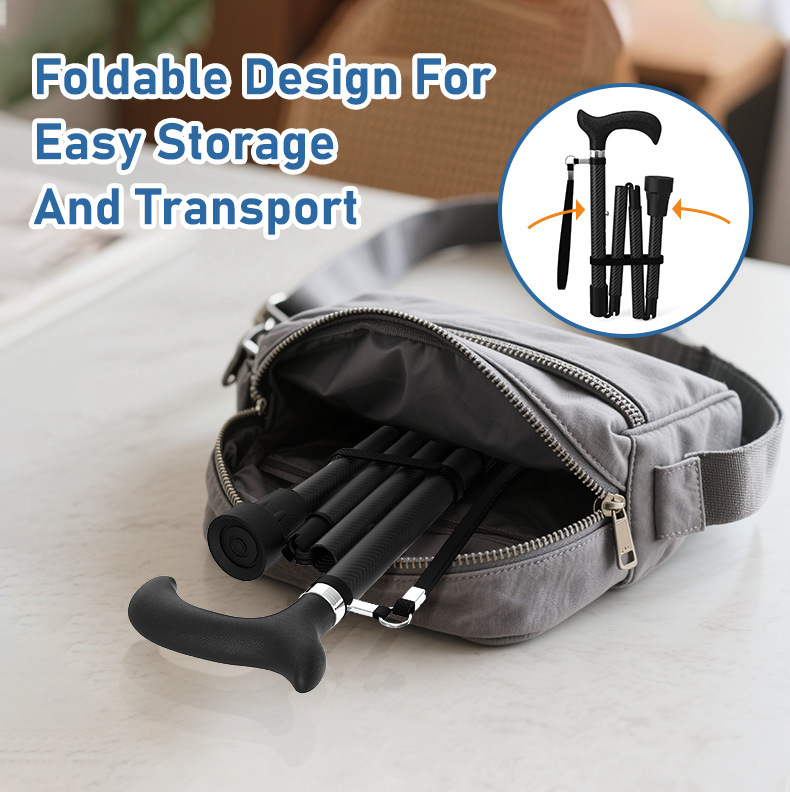 Unisex Foldable Walking Cane | Mobility and Daily Living Aids | Five-level adjustable height walking stick